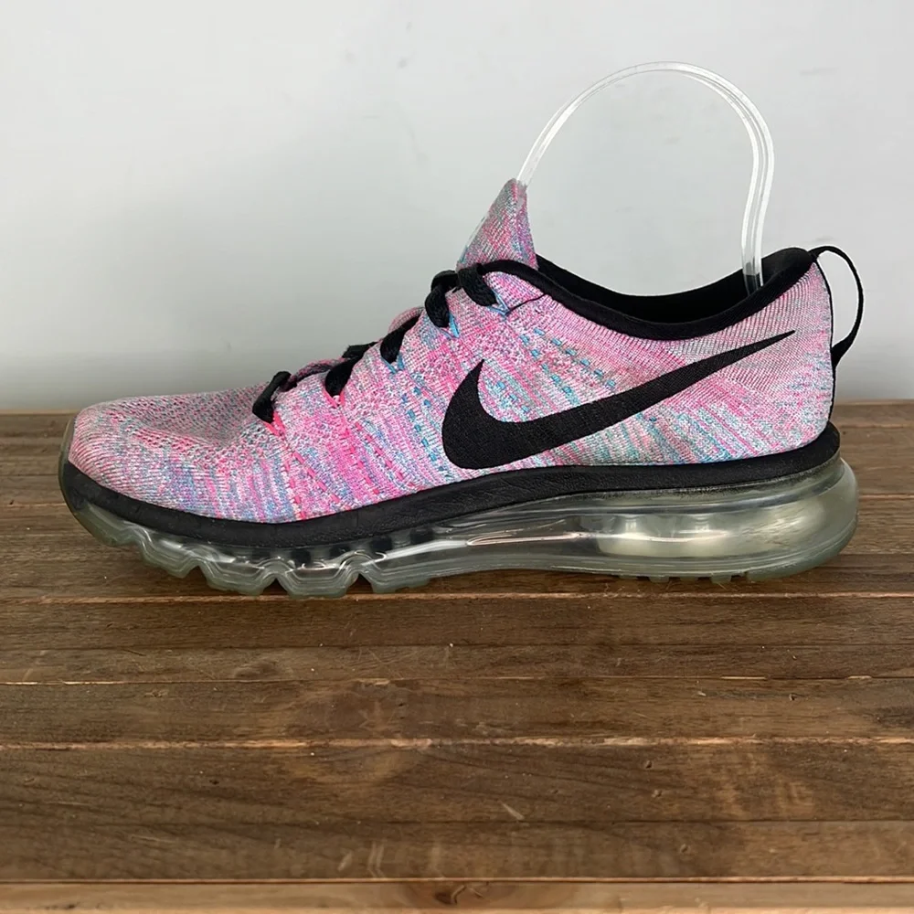 NIKE pink black and blue flyknit max running sneakers us women’s size 8_5
